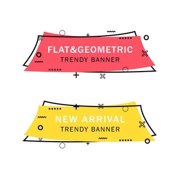 Set of trendy flat geometric vector banners. Flat linear promotion ribbon b.. Stock Illustration