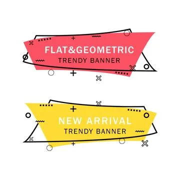 Set of trendy flat geometric vector banners. Flat linear promotion ribbon b.. Stock Illustration