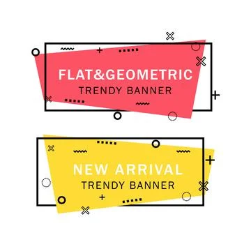 Set of trendy flat geometric vector banners. Flat linear promotion ribbon b.. Stock Illustration