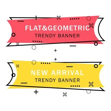 Set of trendy flat geometric vector banners. Flat linear promotion ribbon b.. Stock Illustration