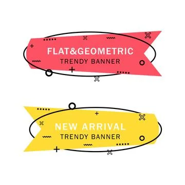 Set of trendy flat geometric vector banners. Flat linear promotion ribbon b.. Stock Illustration