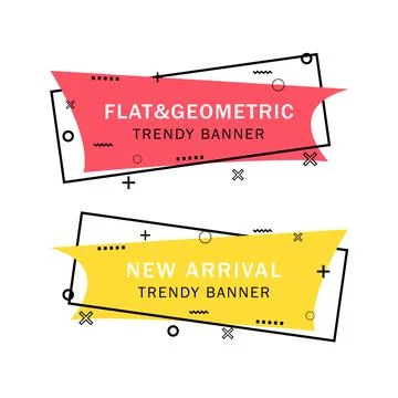 Set of trendy flat geometric vector banners. Flat linear promotion ribbon b.. Stock Illustration
