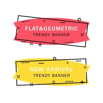 Set of trendy flat geometric vector banners. Flat linear promotion ribbon b.. Stock Illustration