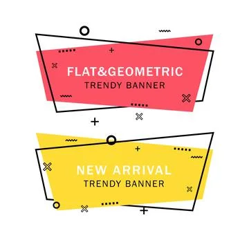 Set of trendy flat geometric vector banners. Flat linear promotion ribbon b.. Stock Illustration