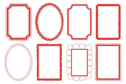 Set of trendy hand-drawn retro frames Stock Illustration