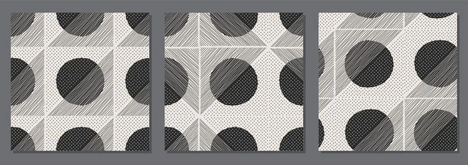 Set of trendy minimalist seamless pattern with abstract hand drawn composition Illustrazione stock