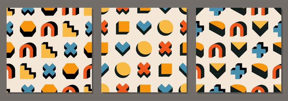 Set of trendy minimalist seamless pattern with abstract geometric composition Stock Illustration