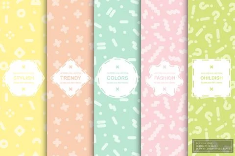 Set of trendy seamless bright vector patterns - delicate design. Colorful 스톡 일러스트