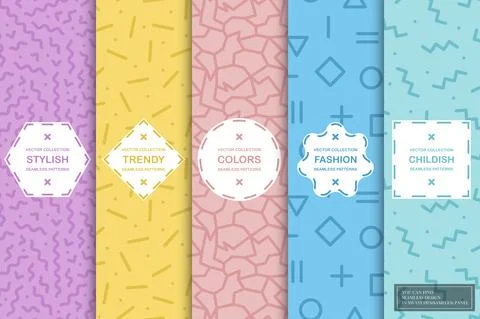 Set of trendy seamless bright vector patterns. Colorful creative prints. You can Stockillustratie