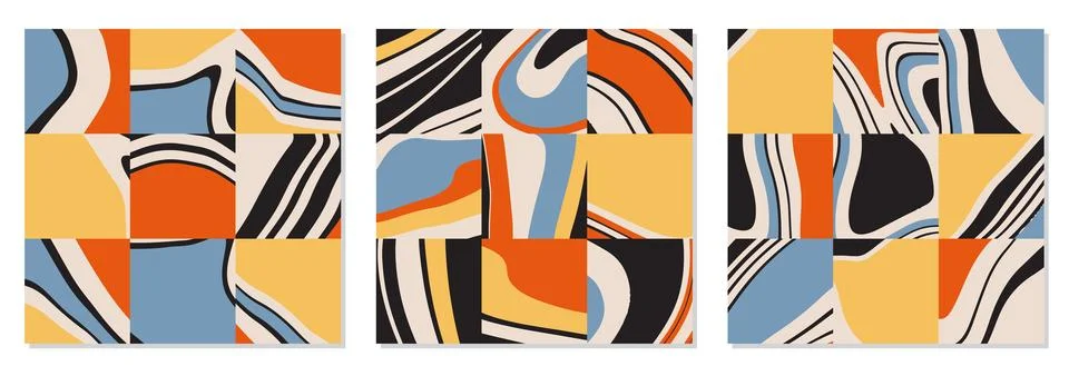 Set of trendy seamless pattern with abstract paper cut elements shape Stock Illustration