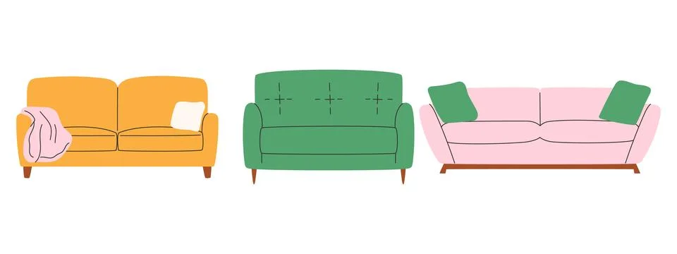 Set of trendy sofas in scandinavian style. Modern comfortable furniture Stockillustratie