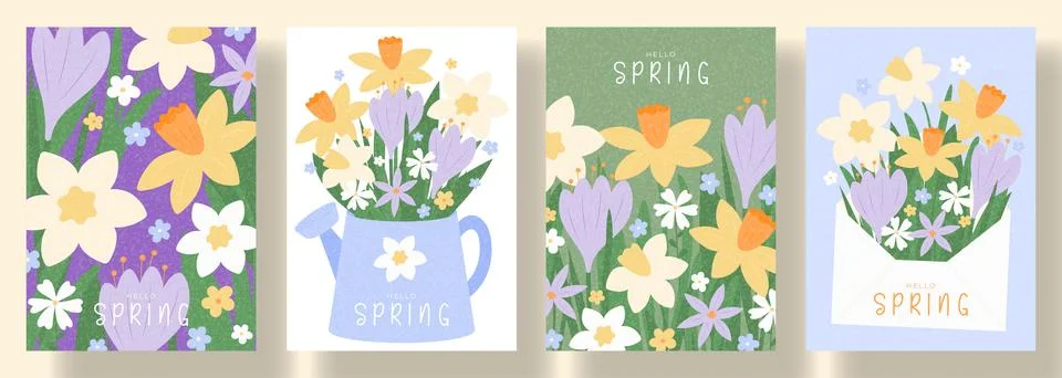 Set of trendy spring cards Stock Illustration