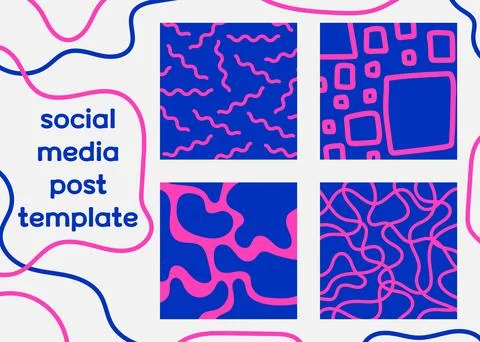 Set trendy square banner template in bright blue, pink color. Backdrop for Stock Illustration