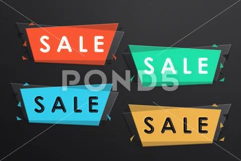 Set of Trendy Transparent Sale Banners. Vivid Promotion Label. Colorful Shape Stock Illustration