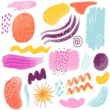 Set of trendy vector abstract forms. Hand drawn modern colorful design for .. Stock Illustration