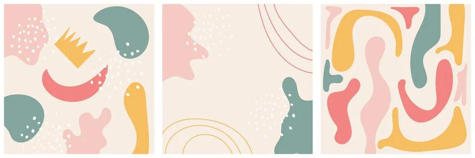 Set of trendy vector collages with hand drawn organic shapes and textures in Stock Illustration