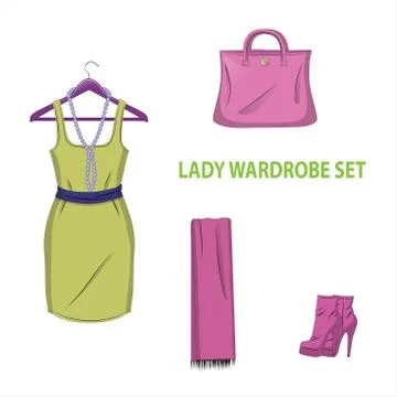 Set of trendy women's things. Stock Illustration