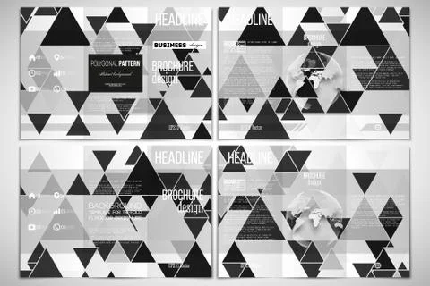Set of tri-fold brochure design template. Triangular vector pattern. Abstract Stock Illustration