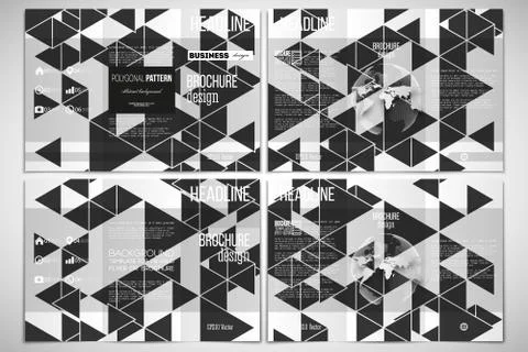 Set of tri-fold brochure design template. Triangular vector pattern. Abstract Illustrazione stock