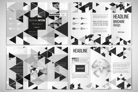 Set of tri-fold brochure design template. Triangular vector pattern. Abstract Stock Illustration