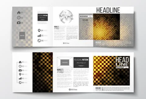 Set of tri-fold brochures, square design templates. Abstract polygonal Stock Illustration