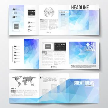 Set of tri-fold brochures, square design templates. Abstract colorful polygonal Stock Illustration