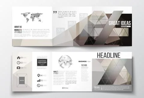 Set of tri-fold brochures, square design templates. Abstract blurred background イラスト素材