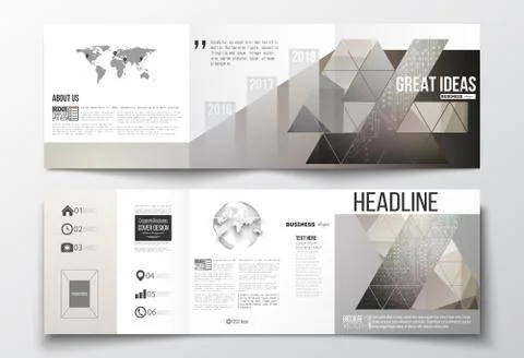Set of tri-fold brochures, square design templates. Microchip background イラスト素材