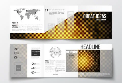 Set of tri-fold brochures, square design templates. Abstract polygonal Stock Illustration