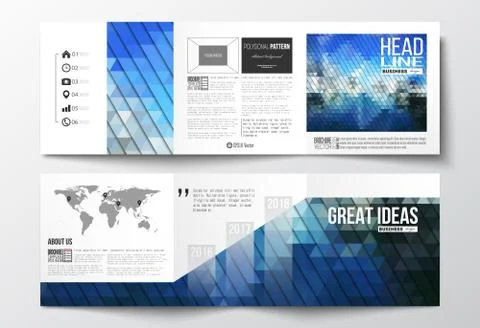 Set of tri-fold brochures, square design templates. Abstract colorful polygonal Stock Illustration