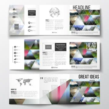 Set of tri-fold brochures, square design templates. Abstract colorful polygonal イラスト素材