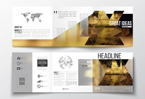 Set of tri-fold brochures, square design templates. Colorful polygonal Stock Illustration