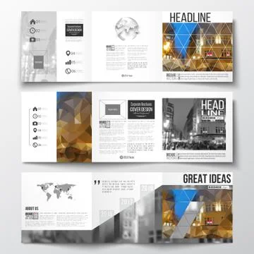 Set of tri-fold brochures, square design templates. Colorful polygonal Illustrazione stock