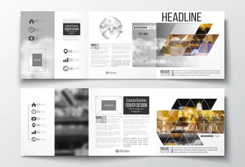 Set of tri-fold brochures, square design templates. Colorful polygonal 스톡 일러스트