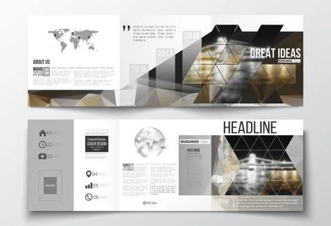 Set of tri-fold brochures, square design templates. Colorful polygonal Stock Illustration