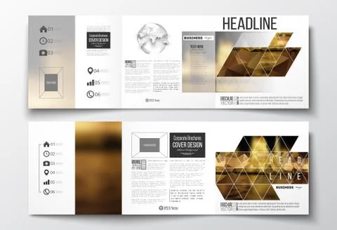 Set of tri-fold brochures, square design templates. Colorful polygonal イラスト素材