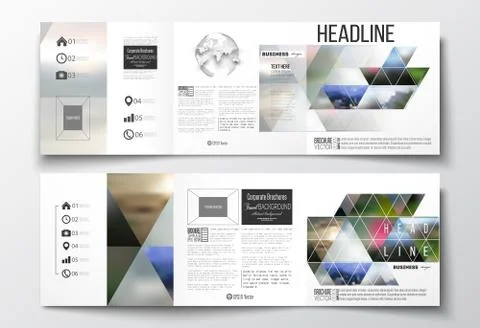 Set of tri-fold brochures, square design templates. Abstract colorful polygonal Stock Illustration