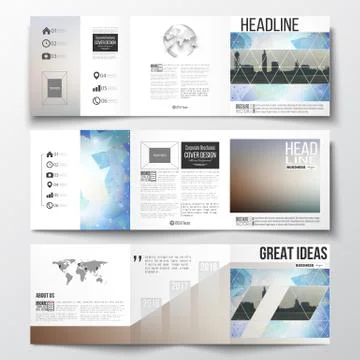 Set of tri-fold brochures, square design templates . Abstract colorful polygonal Stock Illustration