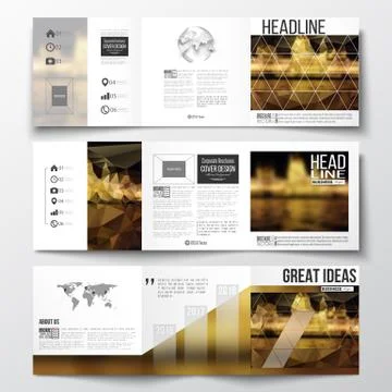 Set of tri-fold brochures, square design templates. Colorful polygonal Stock Illustration