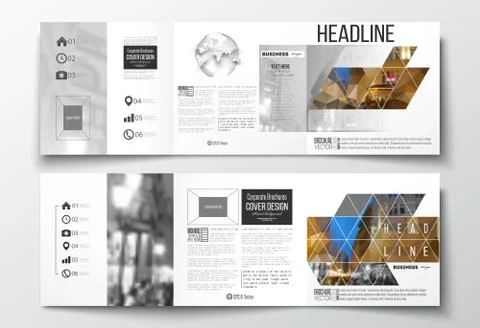 Set of tri-fold brochures, square design templates. Colorful polygonal Illustrazione stock