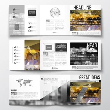 Set of tri-fold brochures, square design templates. Colorful polygonal Stock Illustration