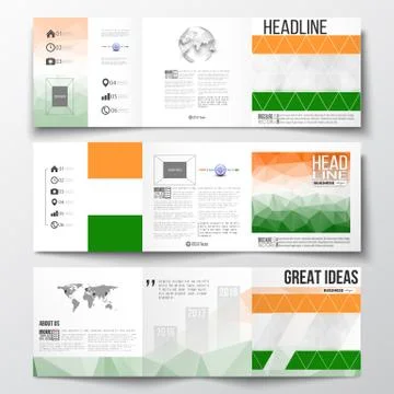 Set of tri-fold brochures, square design templates. Background for Happy Indian Stock Illustration