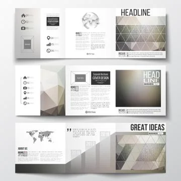 Set of tri-fold brochures, square design templates. Microchip background 스톡 일러스트
