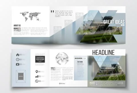 Set of tri-fold brochures, square design templates. Colorful polygonal Stock Illustration