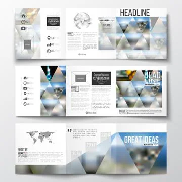 Set of tri-fold brochures, square design templates. Abstract colorful polygonal Stock Illustration