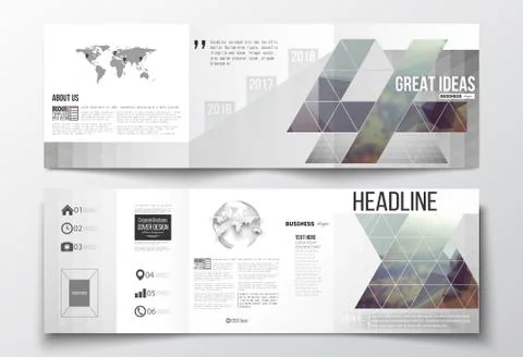 Set of tri-fold brochures, square design templates. Abstract colorful polygonal イラスト素材