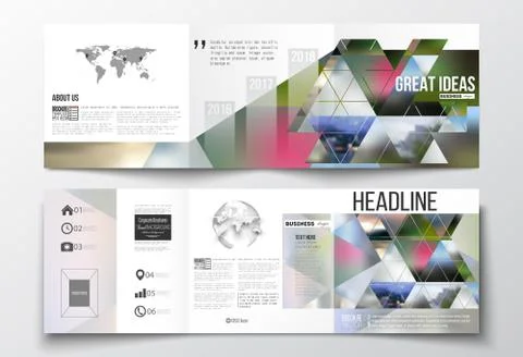 Set of tri-fold brochures, square design templates. Abstract colorful polygonal Illustrazione stock