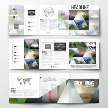 Set of tri-fold brochures, square design templates. Abstract colorful polygonal Illustrazione stock