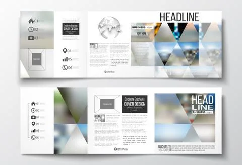 Set of tri-fold brochures, square design templates. Abstract colorful polygonal Stock Illustration