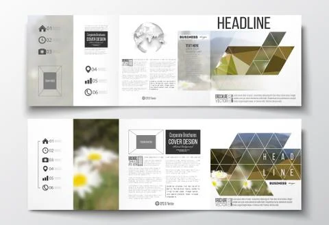 Set of tri-fold brochures, square design templates. Summer landscape. Colorful イラスト素材
